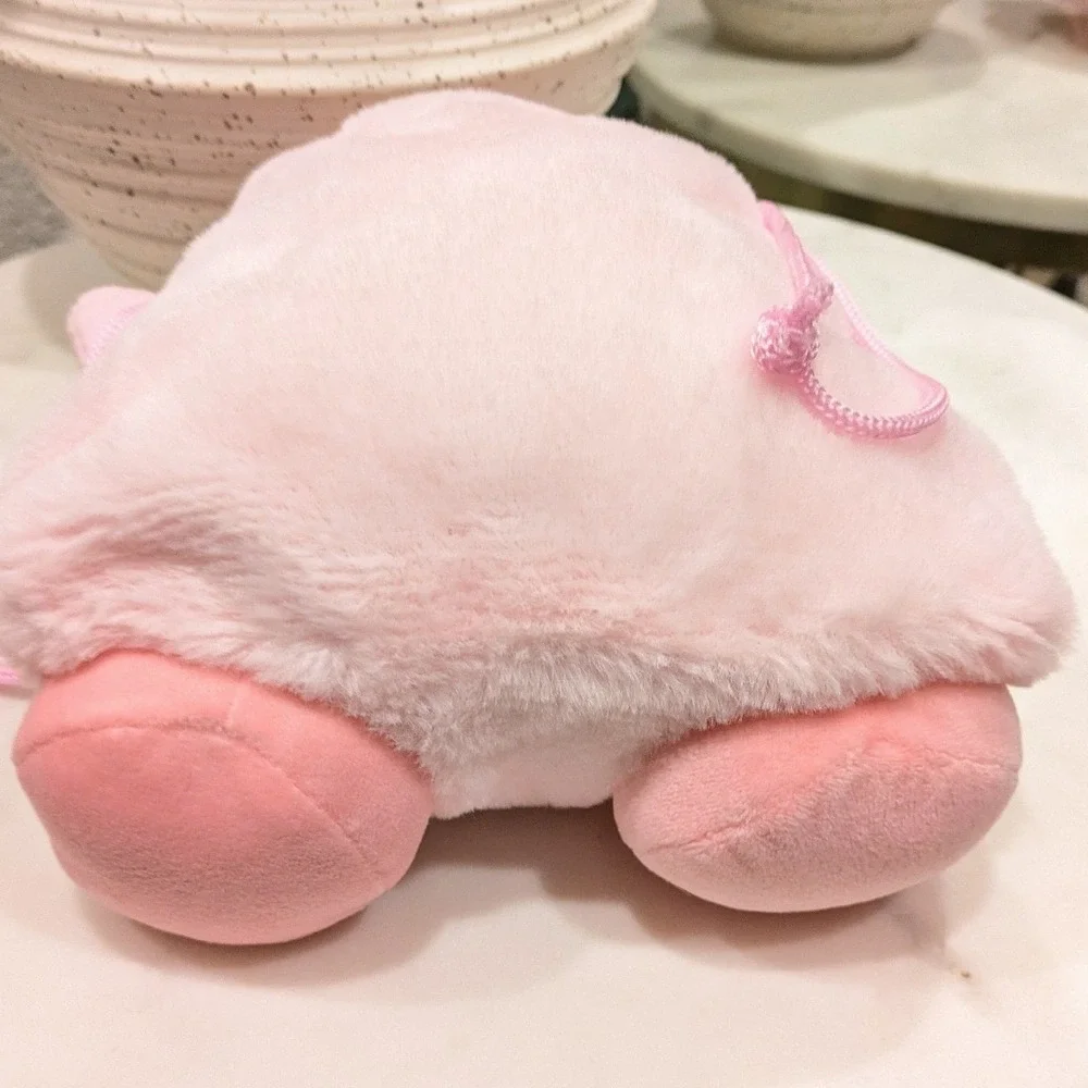 Nintendo Kirby Plush Drawstring Pouch Bag Pink Kawaii Sad Face Star Plushy